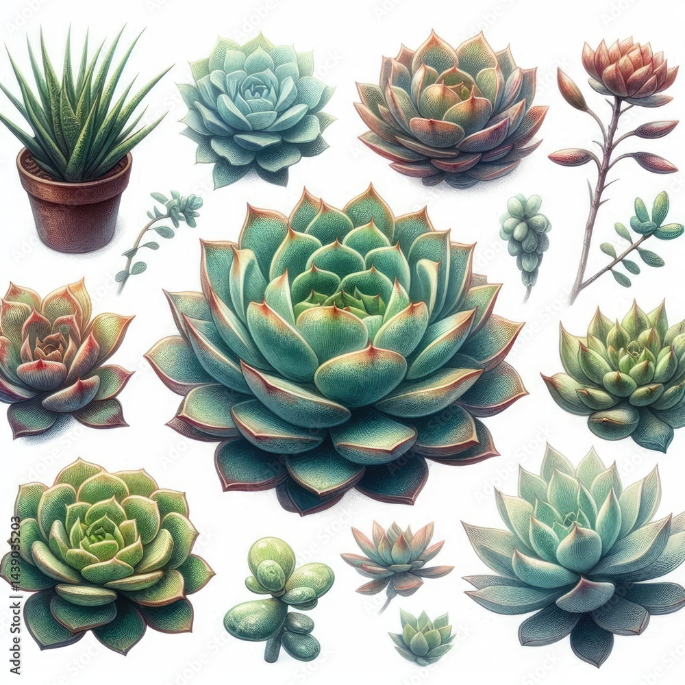Fototapeta premium Succulents: These plants have thick, fleshy leaves, stems, or roots that store water.
