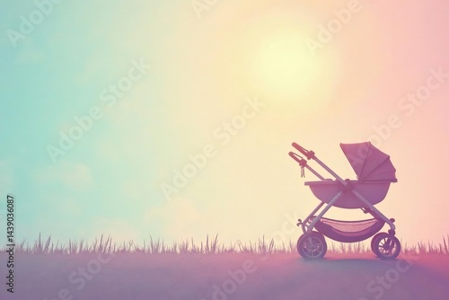 Subtle stroller silhouette repeat on pastel background, design, decor