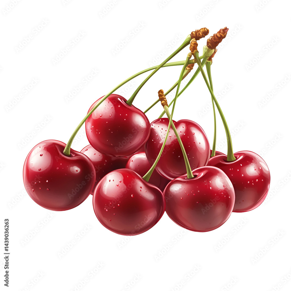 Vector image of a bunch of cherries isolated on transparent background Vector image of a bunch of cherries isolated on transparent background