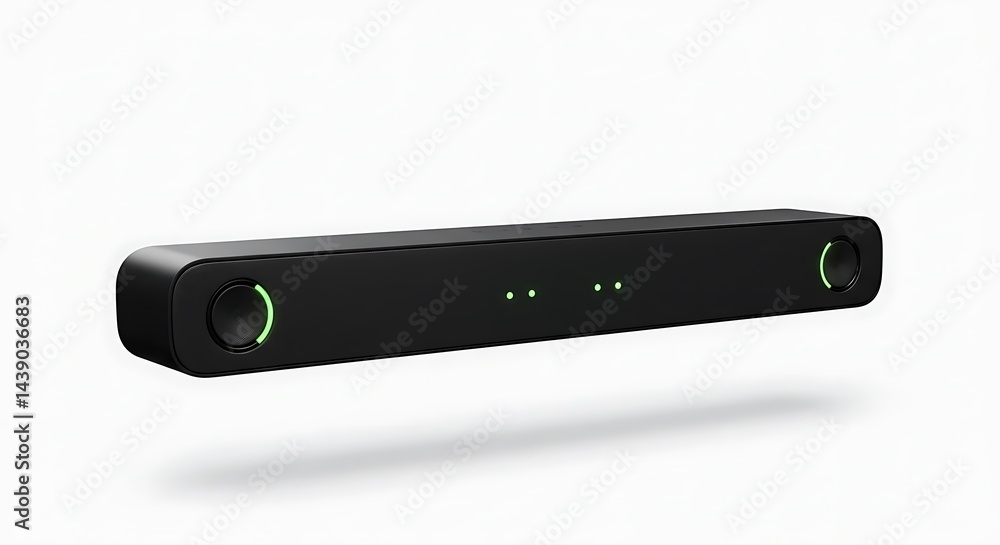 Sleek Black Soundbar: Minimalist Design with Green LED Indicators Sleek Black Soundbar: Minimalist Design with Green LED Indicators