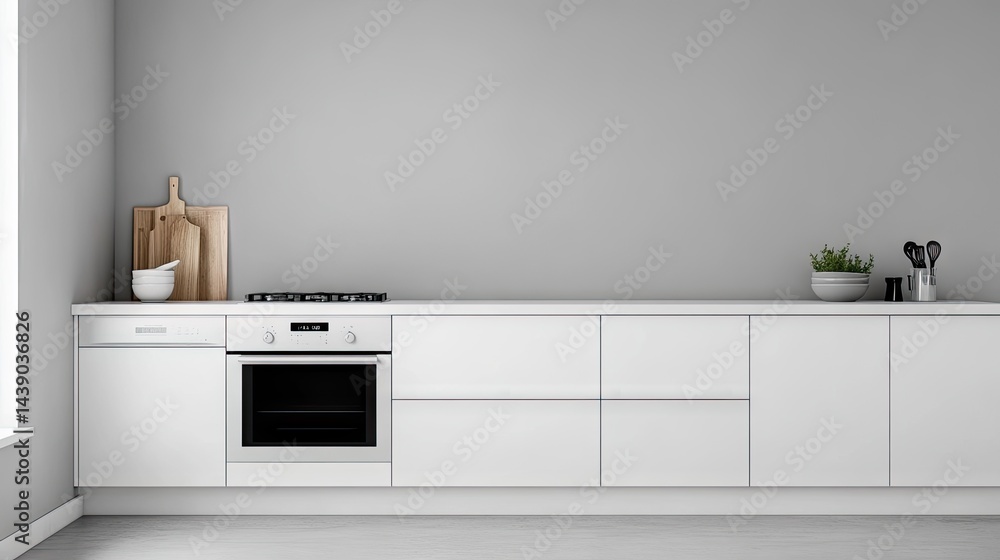 Fototapeta premium Modern, minimalist kitchen design with simple appliances.