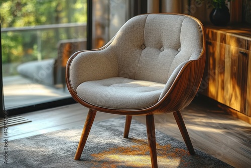 Cozy Modern Chair in Warm Interior with Natural Light through Window