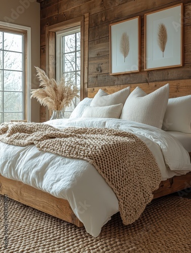 Cozy Rustic Bedroom with Natural Elements and Soft Textiles
