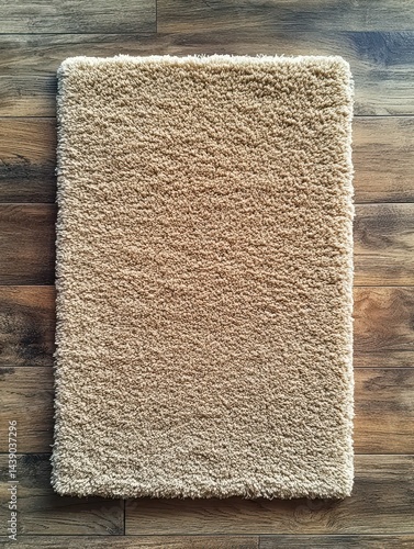 Soft Textured Beige Carpet Mat on Wooden Floor Surface
