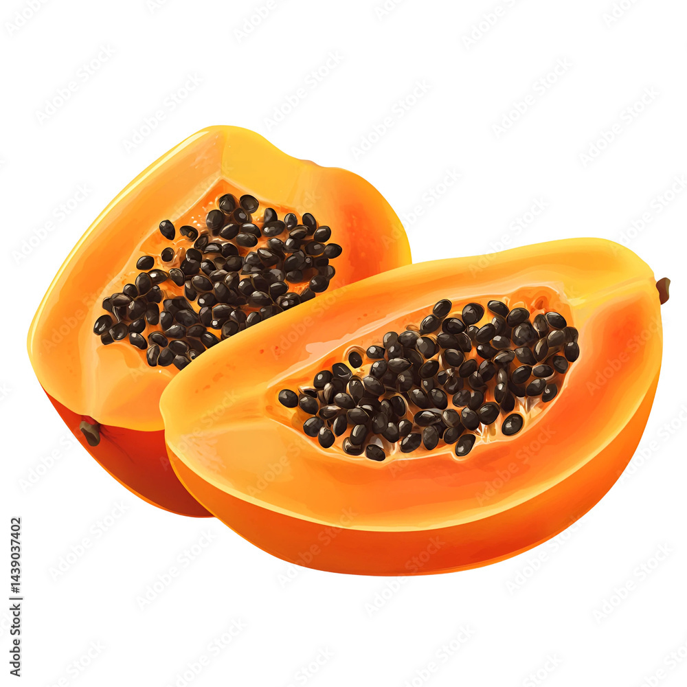 Vector image of a sliced papaya isolated on transparent background