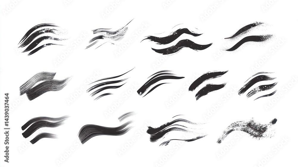 Naklejka premium Abstract black ink brush strokes on white; design elements