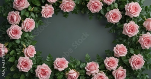 Delicate pink rose with lush green leaves create a natural frame , elegant, stem, floral