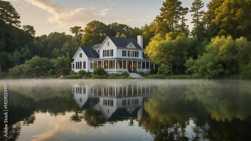 Wallpaper Mural Tranquil Retreat: Classic American Home by the Lake Torontodigital.ca