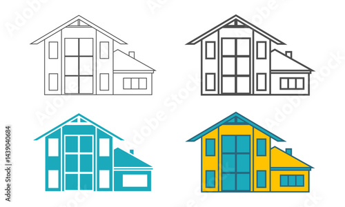 Suburban house collection. For web design and application interface. Real estate business illustration