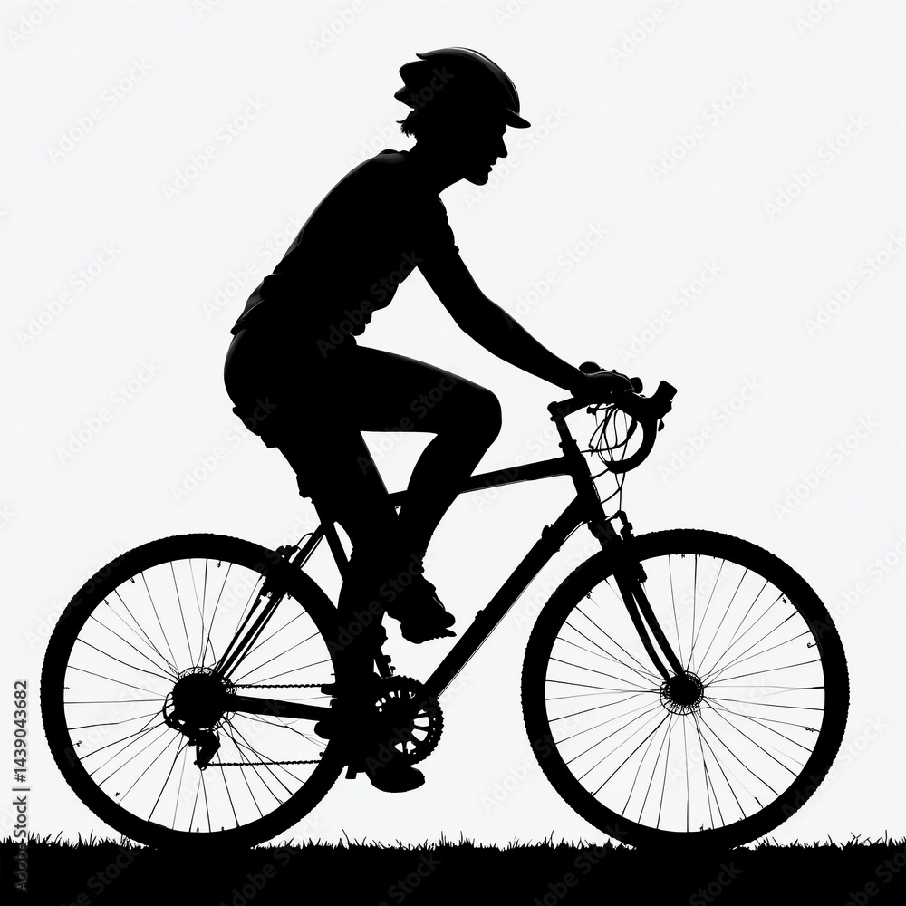 Fototapeta premium Silhouette of Woman Cycling Active Female on Bicycle Outdoor Fitness