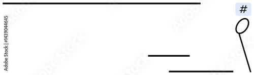 Horizontal and diagonal lines with a metadata tag speech bubble represent simplicity, communication, and creativity. Ideal for communication, design, minimalism, art, abstraction, modern concepts