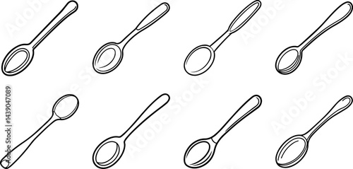 Set of spoon outline vector illustration line art, coloring book page line art drawing
