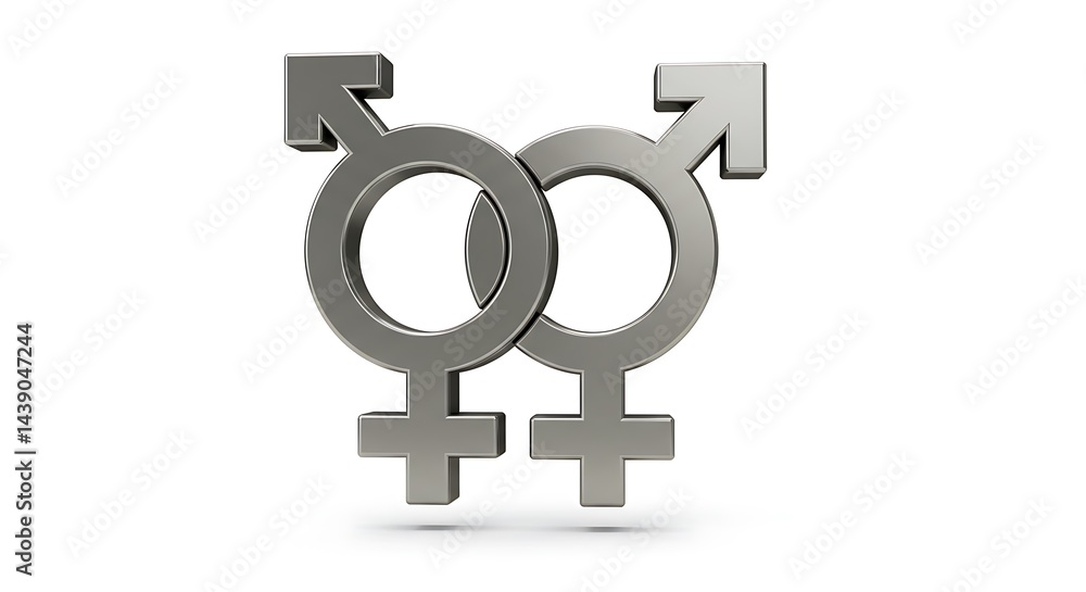 Intertwined Gender Symbols: A Metallic, Minimalist 3D Render Intertwined Gender Symbols: A Metallic, Minimalist 3D Render