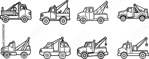 Set of tow truck line art vector illustration outline