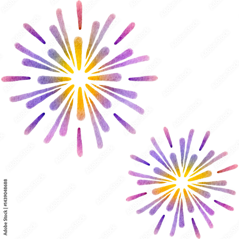Obraz premium カラフルな打ち上げ花火 水彩 イラスト