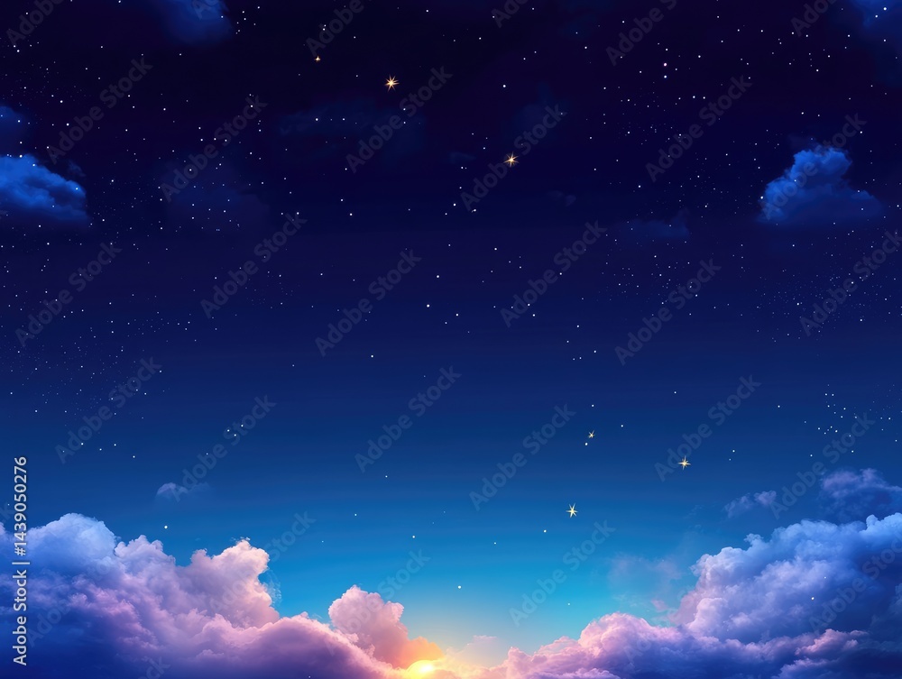 Fototapeta premium Starry night sky with a sunrise peeking over clouds