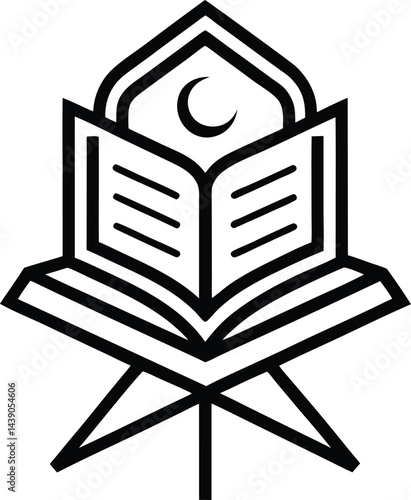 "Holy Quran line art vector illustration on transparent background."
