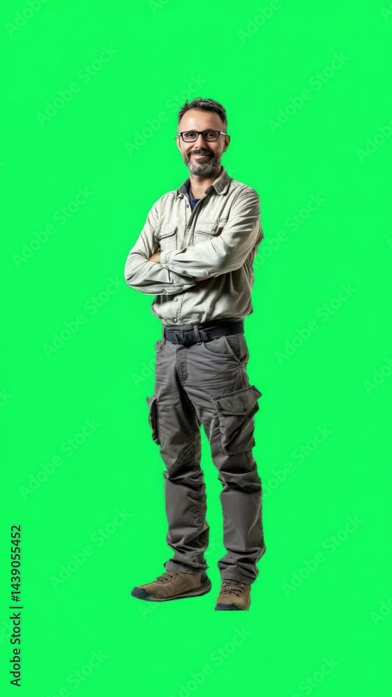 Confident Professional in Action: A poised and self-assured construction professional stands tall against a vibrant green backdrop, exuding capability and expertise. Confident Professional in Action: A poised and self-assured construction professional stands tall against a vibrant green backdrop, exuding capability and expertise.
