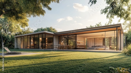Wallpaper Mural Modern minimalist house with expansive glass walls surrounded by lush greenery Torontodigital.ca