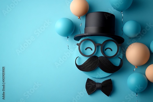 Happy fathers day celebration with mustache hat glasses and balloons