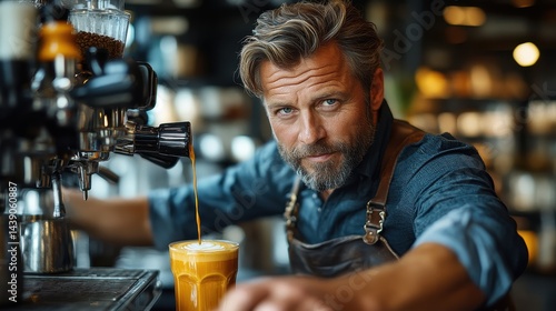 Wallpaper Mural Barista skillfully pouring a latte in a cozy coffee shop with warm lighting Torontodigital.ca