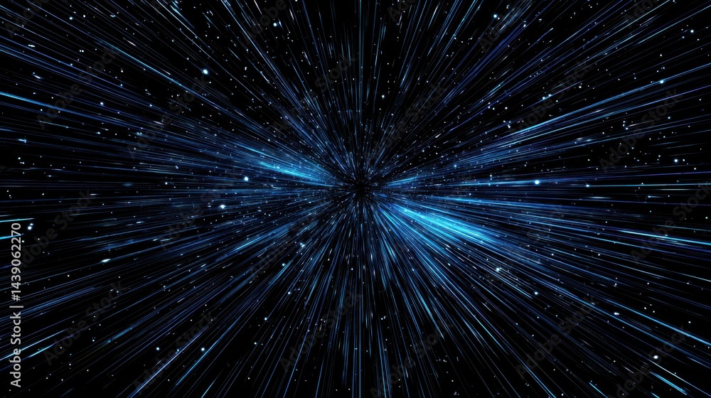 Dynamic Blue Light Rays Expanding in a Dark Universe Creating a Sense of Speed and Motion in a Vast Cosmic Space Dynamic Blue Light Rays Expanding in a Dark Universe Creating a Sense of Speed and Motion in a Vast Cosmic Space