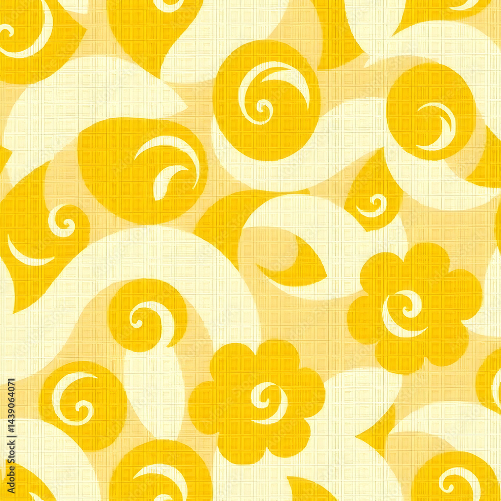 Fototapeta premium Golden yellow kasuri weaving with beige and white hues, seamless pattern.