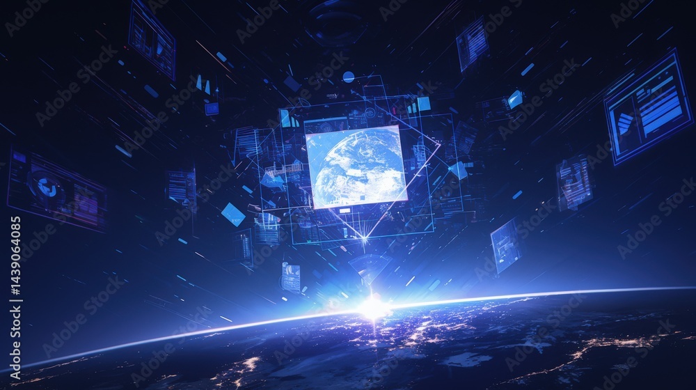 Obraz premium Global Data Network with Earth View.