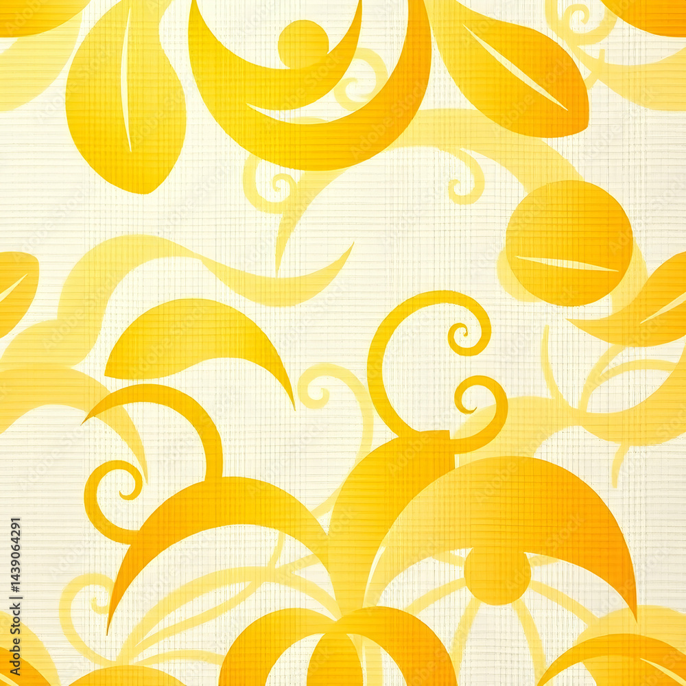 Fototapeta premium Golden yellow kasuri weaving with beige and white hues, seamless pattern.