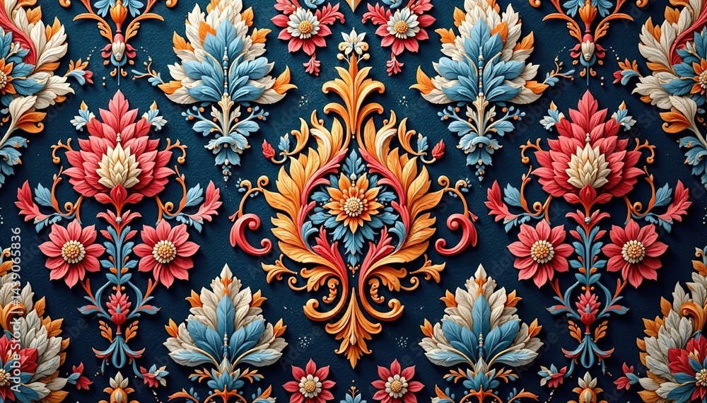 Intricate floral damask, rich texture, repeating pattern, art, sophisticated, wallpaper Intricate floral damask, rich texture, repeating pattern, art, sophisticated, wallpaper