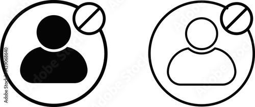 Set of block user icon. Minimalist avatar icons. account error blocked deleted profile. Account profile in prohibition symbol

