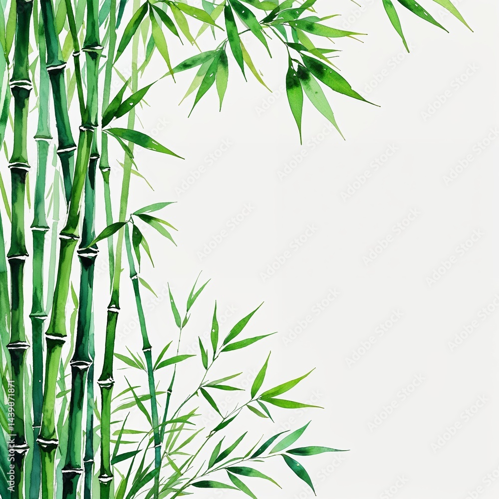 Naklejka premium Green bamboo leaf watercolor art painting design on plain white background illustration