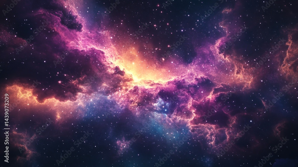 Fototapeta premium Cosmic nebulae ablaze with vibrant colors, scattered stars, and swirling gas clouds