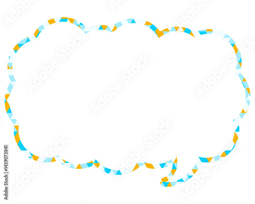 ステンドグラス風吹き出し　三角形模様　細長い雲形