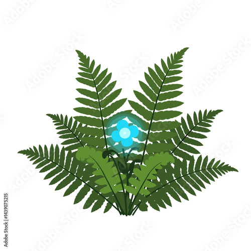 Ferns with Blue Flower Illustration for Ivan Kupala Day  