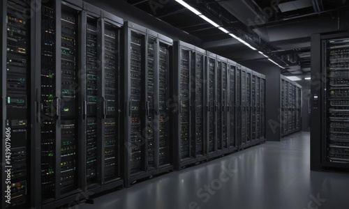Rows of humming servers in a modern data center, blade server, server room, cloud computing
