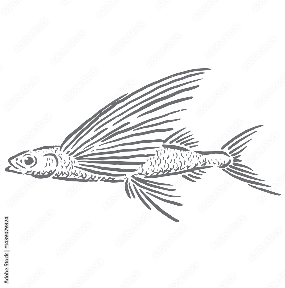 flying fish sea vector illustration sketch flying fish sea vector illustration sketch