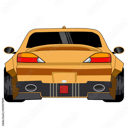 Illustration of a  Performance Yellow Car. S15 JDM. cartoon