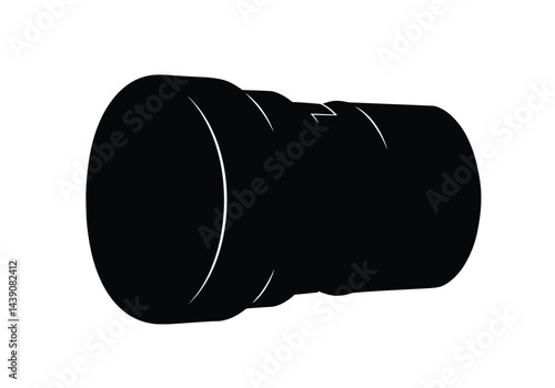 Camera Lens Silhouette. A black silhouette image of a camera lens, also referred to as photographic lens or optical lens, used in photography-themed designs. Vector clipart illustration design.