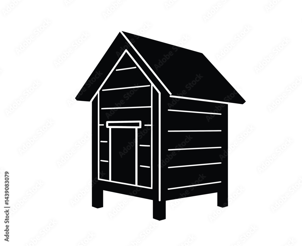 Chicken Coop Silhouette. This image shows a black silhouette of a chicken coop, also referred to as a hen house or poultry shelter, with simple structural design. Vector clipart illustration design. Chicken Coop Silhouette. This image shows a black silhouette of a chicken coop, also referred to as a hen house or poultry shelter, with simple structural design. Vector clipart illustration design.