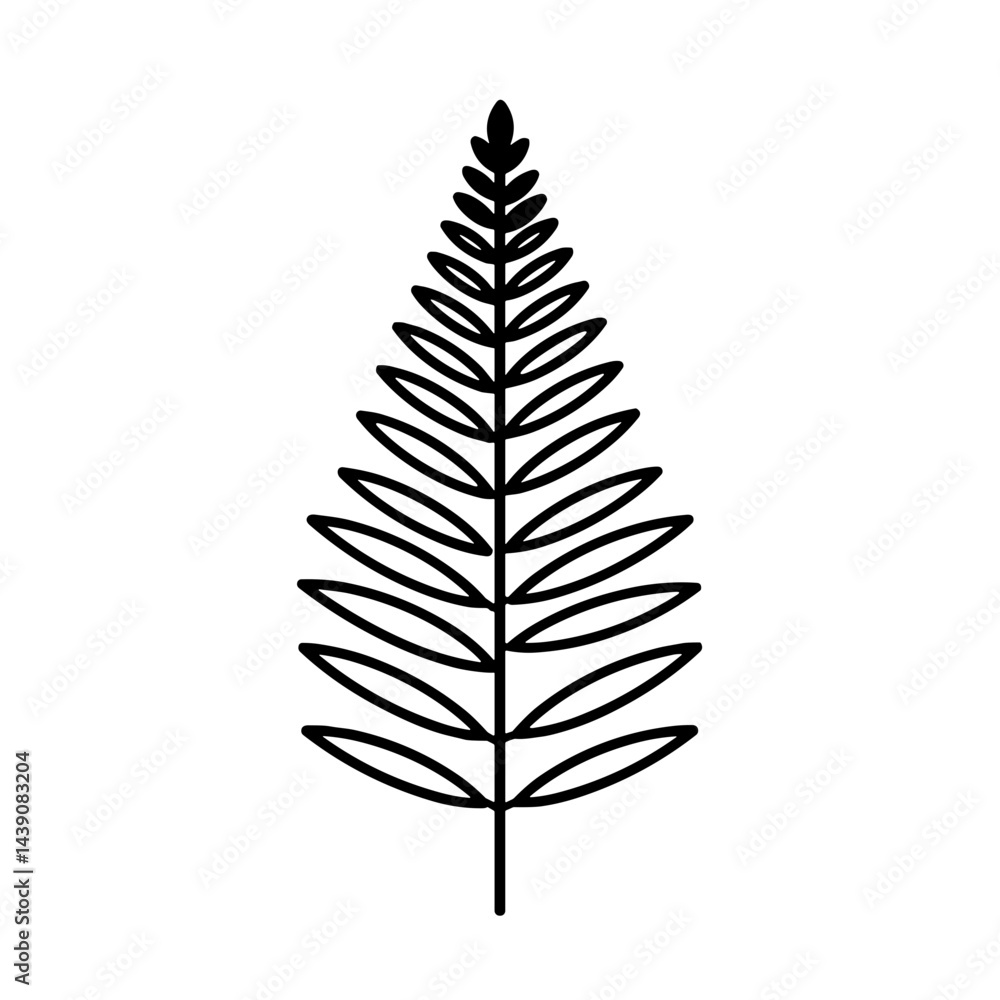 Fototapeta premium Black Thorny Fern Leaf Illustration for Ivan Kupala Day 
