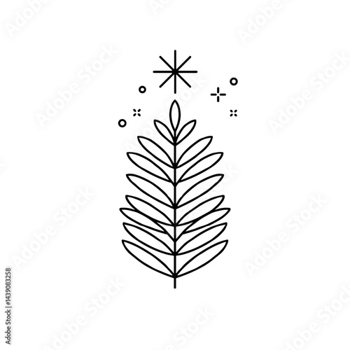 Minimalist pine tree illustration with stars representing Ivan Kupala Day  