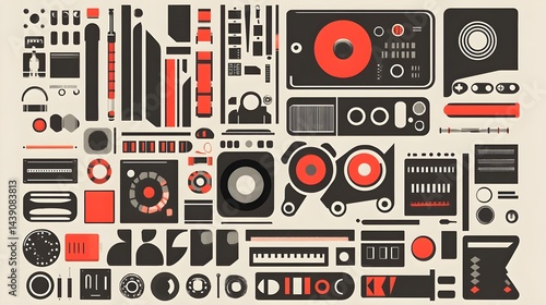 Interactive musical instruments layout graphic design top view modern aesthetic