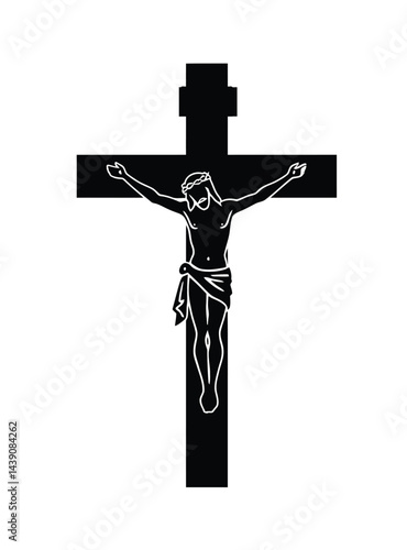 Crucifix Silhouette. This image shows a silhouette of a crucifix, also known as a cross, symbolizing the crucifixion and faith in Christianity. Vector clipart illustration design.