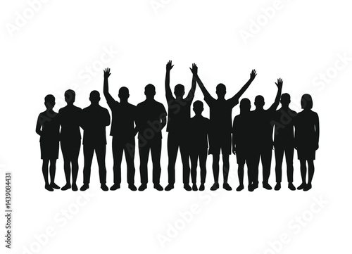 Union Silhouette. This image depicts a group of people standing together in harmony, symbolizing unity, solidarity, and togetherness. Vector clipart illustration design.