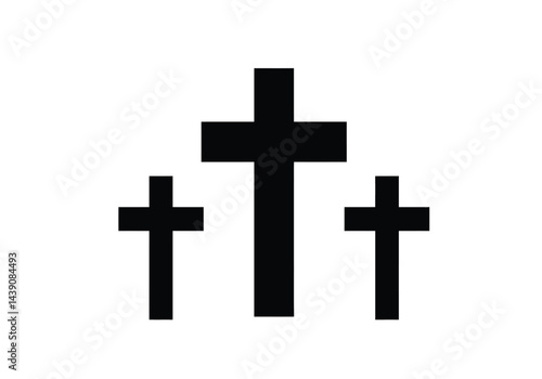 3 Cross Silhouette. This image depicts three crosses in silhouette style, symbolizing Christianity, faith, and spirituality. Vector clipart illustration design.