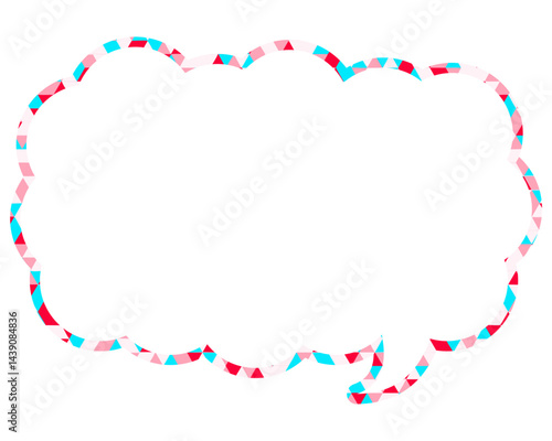 ステンドグラス風吹き出し　三角形模様　細長い雲形