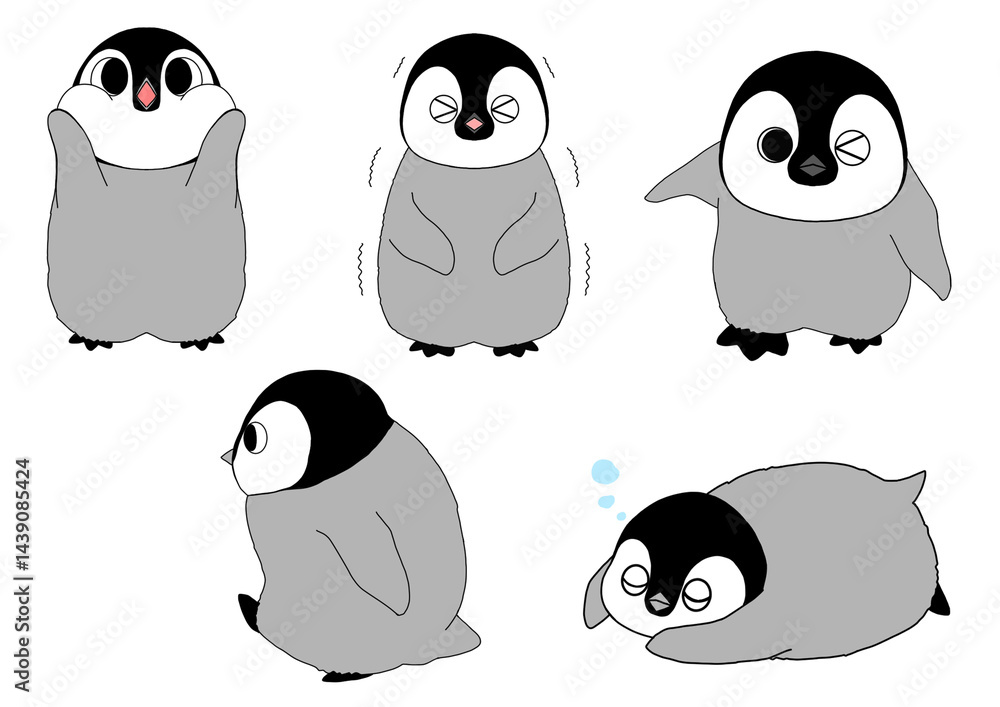 Fototapeta premium Emperor Penguin Baby 5 Pose Set