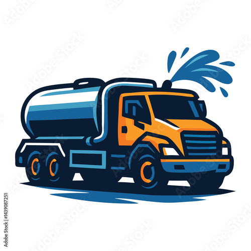 Yellow Water Tank Truck Spraying Illustration