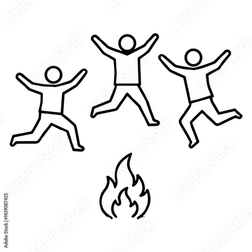 People celebrating Ivan Kupala Day, jumping around a fire  